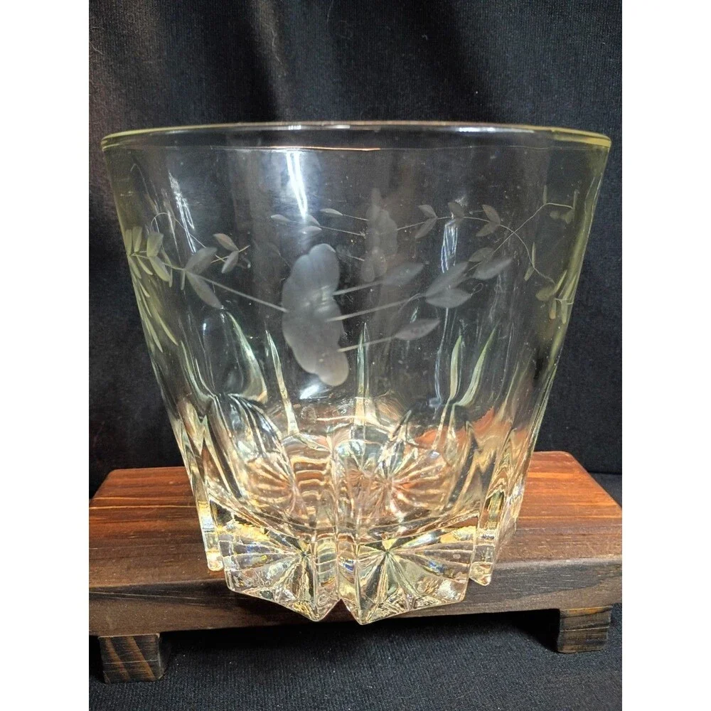 Vintage Princess House Heritage Crystal Ice Bucket Etched Floral 1980s Barware